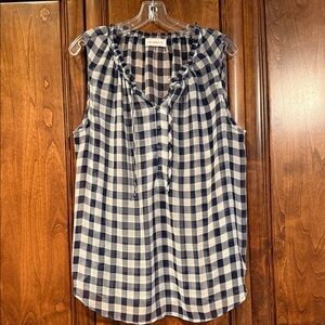 Liz Claiborne Navy Blue and White Gingham Blouse